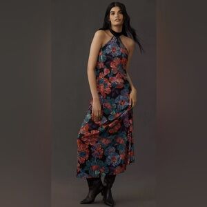 NWT Farm Rio for Anthropologie Sleeveless Halter Bow Floral Midi Dress Size M